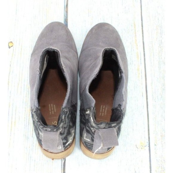 Toms Gray Suede Slip On Block Heel Chelsea Ankle Boots Size 10 - Picture 7 of 9